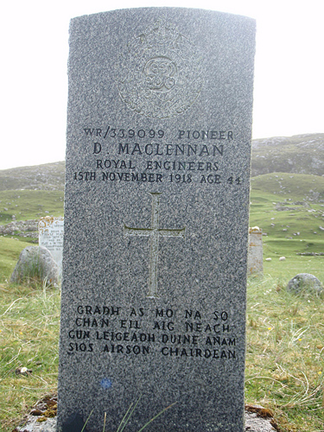 Photo of headstones/Donald MacLennan died 1918 MI Scarp